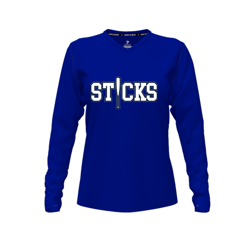 [FTLVCFRY-FYXS-LOGO2] Decker Comfort T-Shirt (Female Youth XS, Royal, V Neck, Logo 2, Long Sleeve)