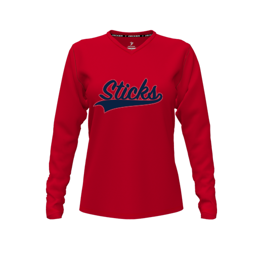 [FTLVCFRD-FYXS-LOGO1] Decker Comfort T-Shirt (Female Youth XS, Red, V Neck, Logo 1, Long Sleeve)