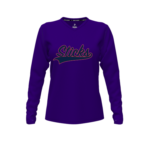 [CUS-DFW-TEES-CMF-VNK-LSL-PUR-FYXS-LOGO1] Comfort T-Shirt (Female Youth XS, Purple, V Neck, Logo 1, Long Sleeve)