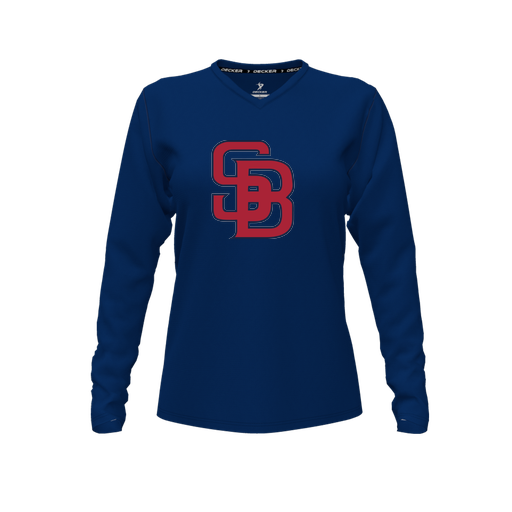 [FTLVPTNV-FYXS-LOGO3] Decker Performance T-Shirt (Female Youth XS, Navy, V Neck, Logo 3, Long Sleeve)