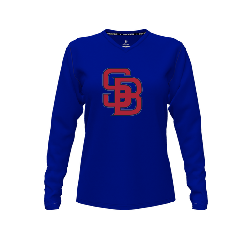 [FTLVPTRY-FYXS-LOGO3] Decker Performance T-Shirt (Female Youth XS, Royal, V Neck, Logo 3, Long Sleeve)