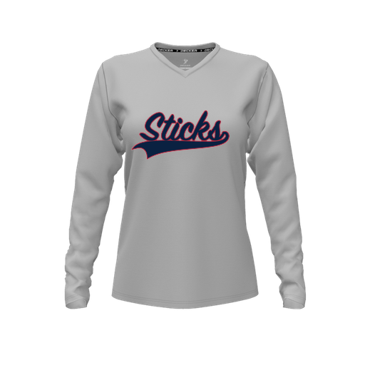 [FTLVPTGY-FYXS-LOGO1] Decker Performance T-Shirt (Female Youth XS, Gray, V Neck, Logo 1, Long Sleeve)